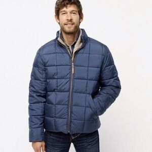 J. Crew Men’s Box Quilted Jacket Eco-Friendly PrimaLoft Blue Puffer Small